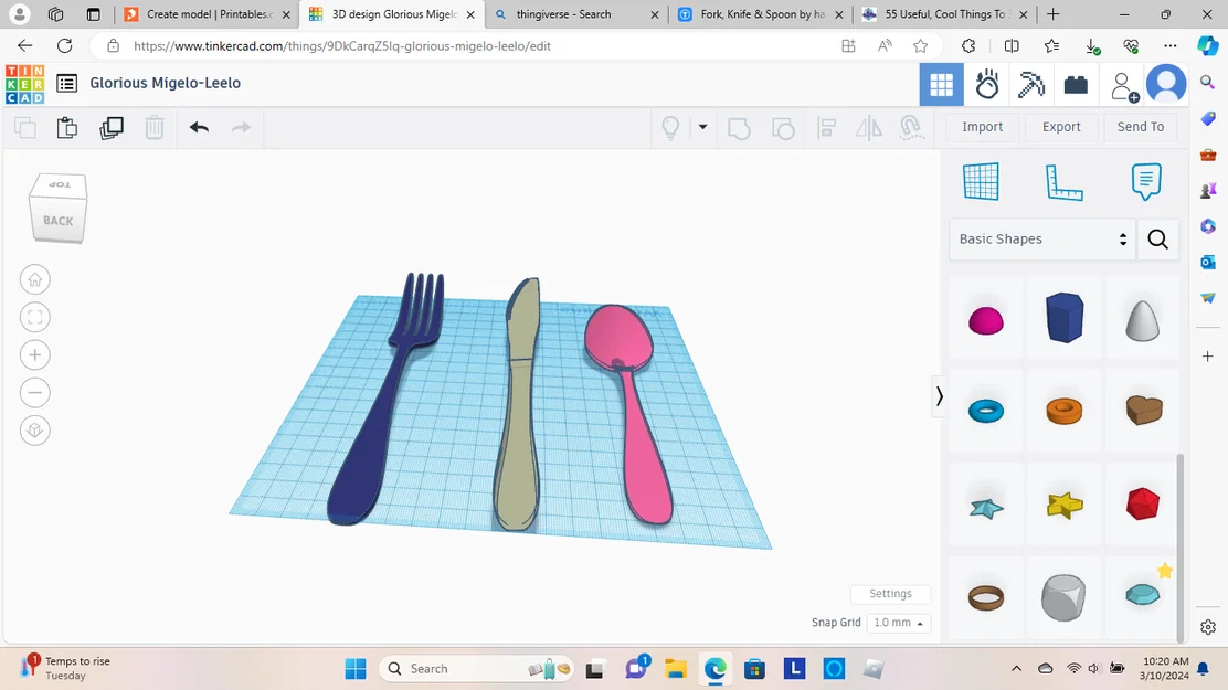 Mô hình bộ dao, muỗng, nĩa in 3D (Fork, Knife and Spoon) - Image 1