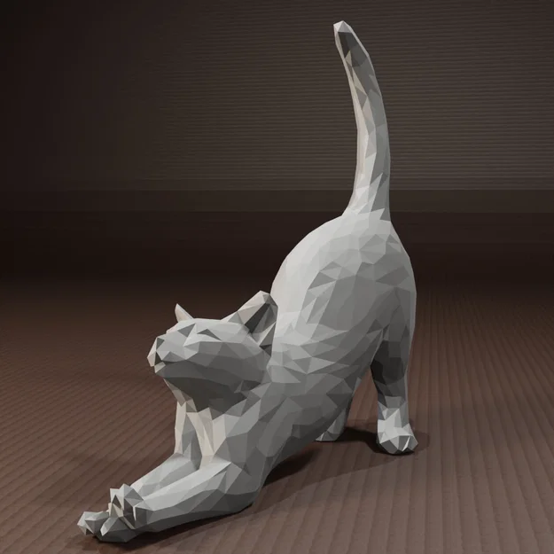 Mô hình mèo vươn vai nghệ thuật phong cách Low Poly cho in 3D - Image 1