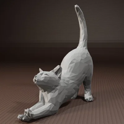 Mô hình mèo vươn vai nghệ thuật phong cách Low Poly cho in 3D