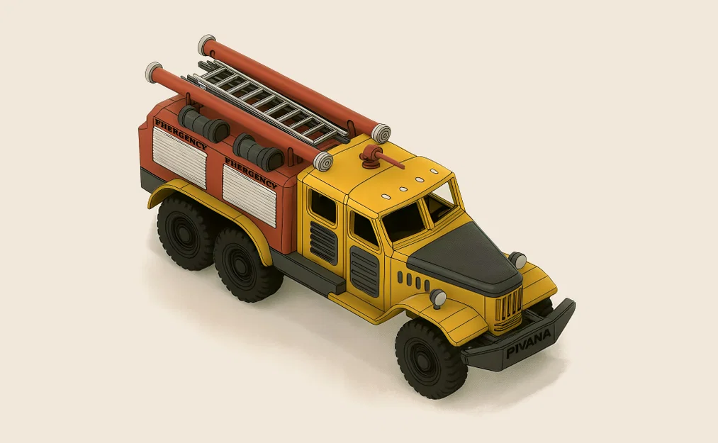 Xe cứu hỏa Yellow Zil màu vàng có chuyển động - Image 1