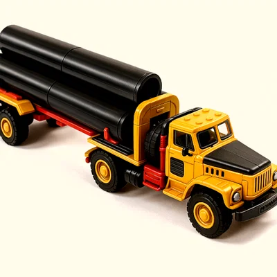Xe tải chở ống Zil màu vàng có chuyển động