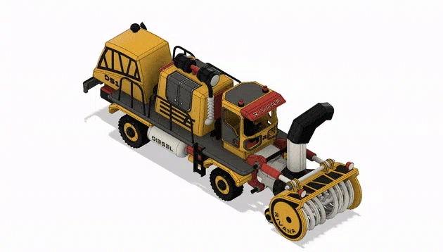 Xe tải thổi tuyết màu vàng có chuyển động - Image 3