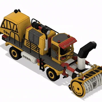 Xe tải thổi tuyết màu vàng có chuyển động
