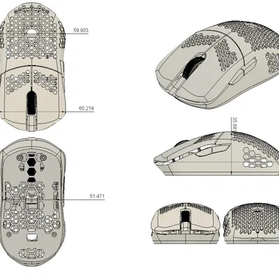 ZS-F1: Chuột Finalmouse Ultralight 2/X/Starlight Small in 3D (G305 Wireless Mod)
