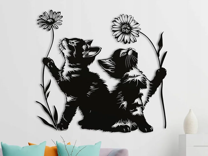 Tranh trang trí tường 3D Curious Cats - Hai chú mèo tò mò - Image 1