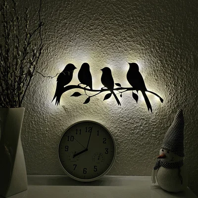 Trang trí tường Chim với đèn LED hắt sáng