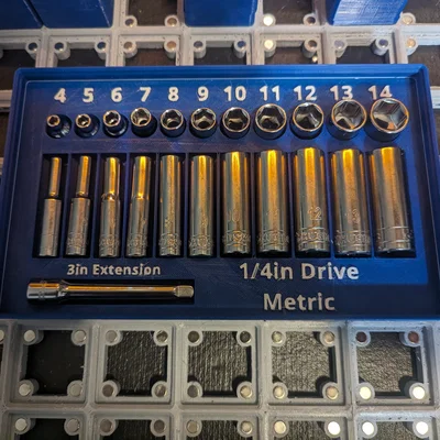 Khay Gridfinity giữ đầu tuýp 1/4in hệ Metric 4–14mm