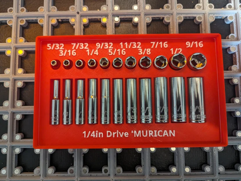 Khay giữ socket Gridfinity 1/4in SAE ('murican) - Image 1