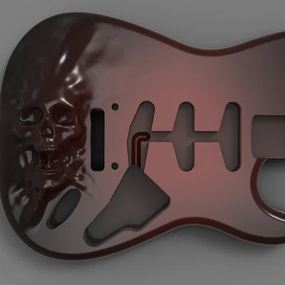 Thân đàn Guitar điện Fender Stratocaster với họa tiết đầu lâu 3D
