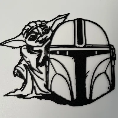 Tranh treo tường 3D Grogu và Mũ bảo hiểm Mandalorian cực chất