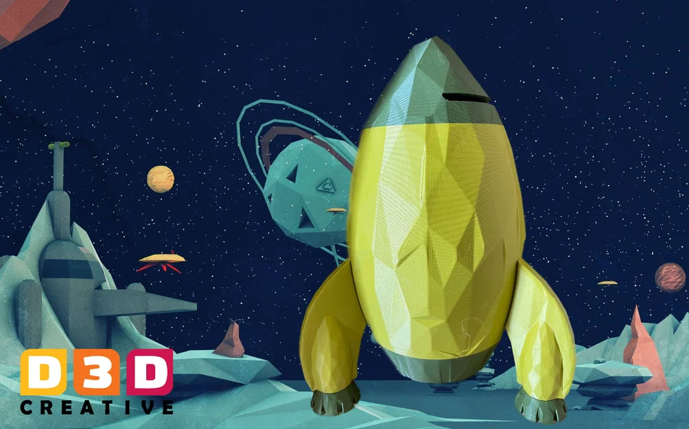 Heo đất tiết kiệm hình rocket Low Poly - Retro Rocket Ship - Image 1