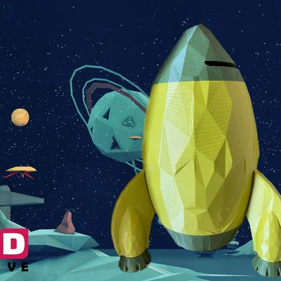 Heo đất tiết kiệm hình rocket Low Poly - Retro Rocket Ship
