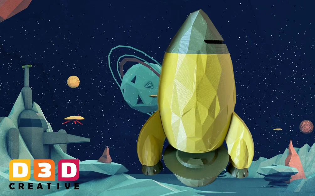 Heo đất tiết kiệm hình rocket Low Poly - Retro Rocket Ship - Image 2