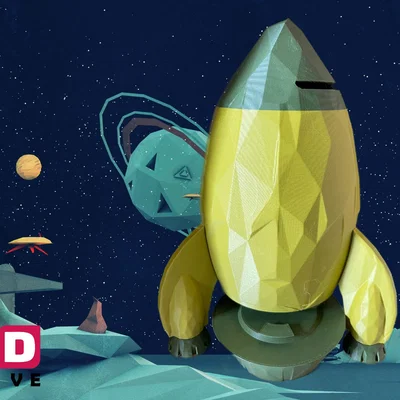 Heo đất tiết kiệm hình rocket Low Poly - Retro Rocket Ship