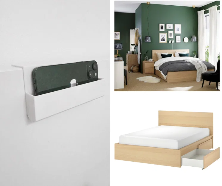 Giá treo điện thoại 3D tiện lợi cho giường IKEA Malm - Image 1