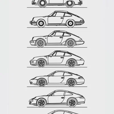 Mô hình trang trí tường Porsche 911 qua các thế hệ - In 3D độc đáo