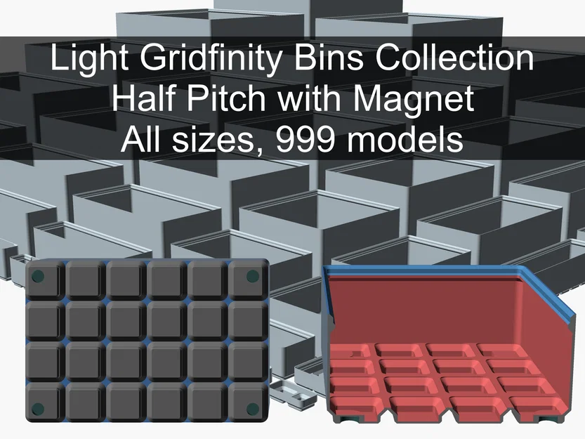 Bộ sưu tập Gridfinity Light Half Pitch kèm nam châm - Image 1