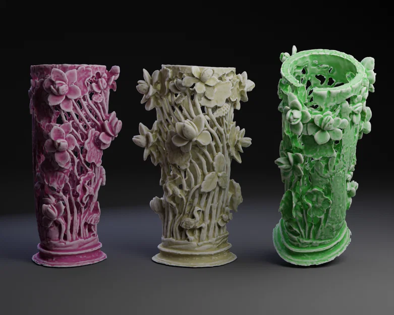 Chậu Cắm Hoa Họa Tiết Hoa Cỏ Mùa Xuân - Mẫu Decor 3D Ấn Tượng - Image 1