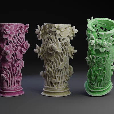 Chậu Cắm Hoa Họa Tiết Hoa Cỏ Mùa Xuân - Mẫu Decor 3D Ấn Tượng