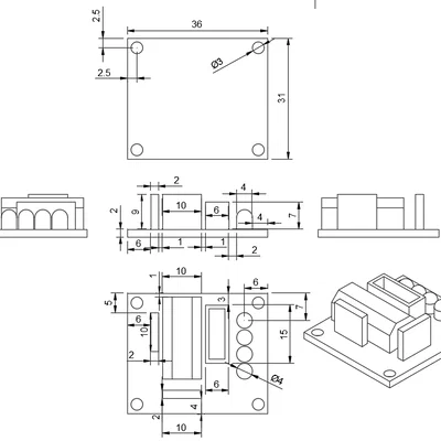 Mô hình 3D bảng điều khiển động cơ bước ULN2003 Driver (file .step)