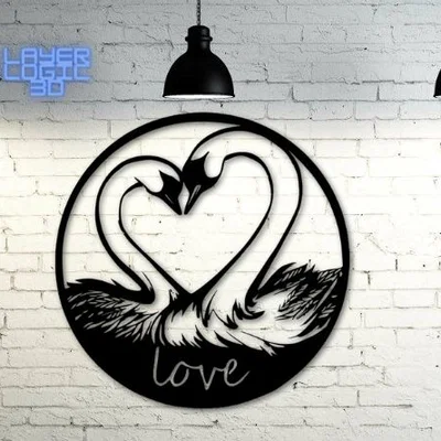 Tranh treo tường đôi thiên nga tình yêu (Swans In Love) - File in 3D đẹp
