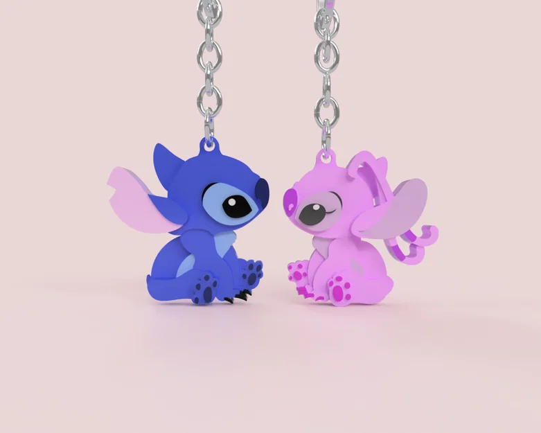 Móc khóa đôi Stitch và Angel in 3D siêu dễ thương cho cặp đôi - Image 1