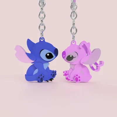 Móc khóa đôi Stitch và Angel in 3D siêu dễ thương cho cặp đôi