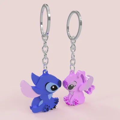 Móc khóa đôi Stitch và Angel in 3D siêu dễ thương cho cặp đôi