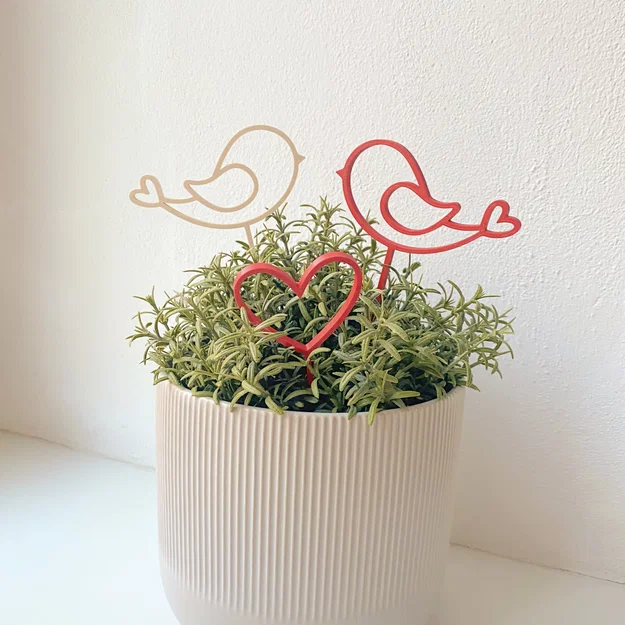 Bộ trang trí chậu cây và bánh kem hình chim, trái tim 3D - Image 2