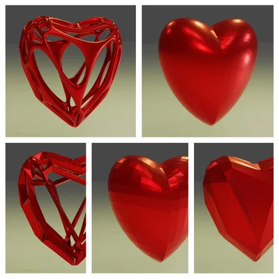 Bộ sưu tập 13 mẫu Trái tim Valentine (Basic/Smoothed/LowPoly/Wireframe/Voronoi)