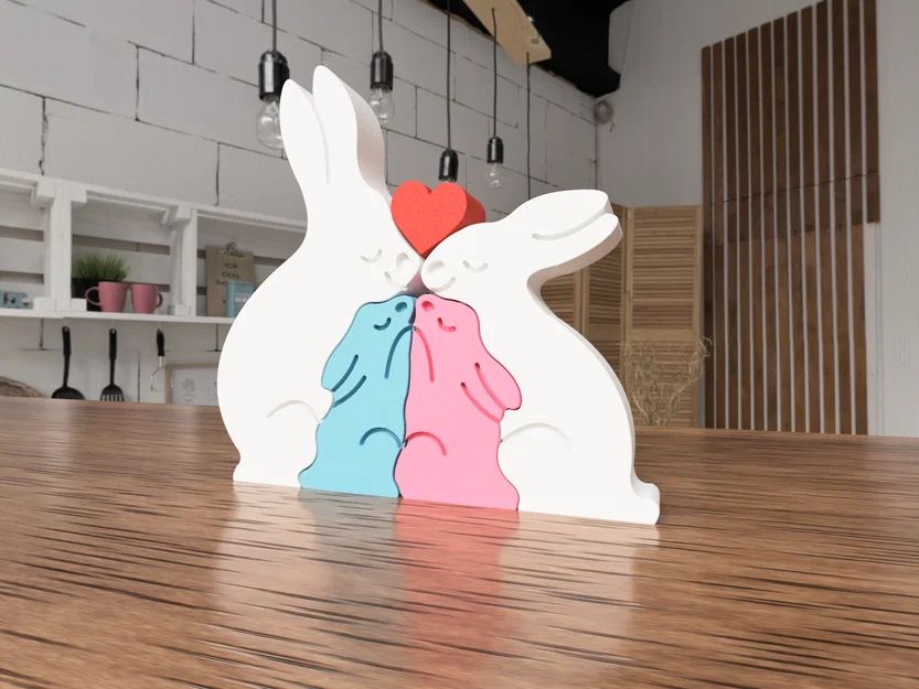 Mô hình trang trí gia đình thỏ Bunny Family 4 mảnh in 3D đẹp mắt - Image 1