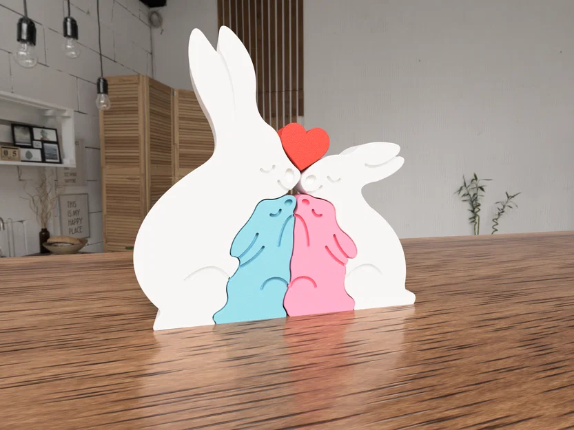Mô hình trang trí gia đình thỏ Bunny Family 4 mảnh in 3D đẹp mắt - Image 2