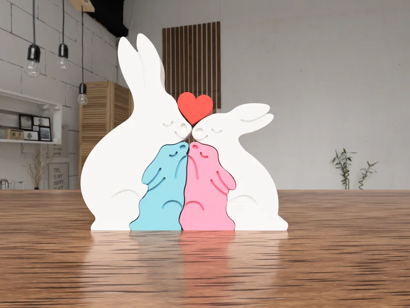 Mô hình trang trí gia đình thỏ Bunny Family 4 mảnh in 3D đẹp mắt - Image 3