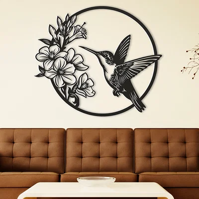 Mẫu tranh treo tường 3D Hummingbird chim ruồi và hoa tinh tế