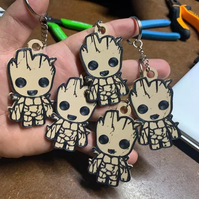 Móc khóa Baby Groot 3D tối giản: File in nhanh, cực đẹp