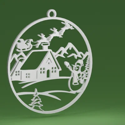 Mô hình ông già Noel trên xe trượt và người tuyết trong quả cầu (Trang trí cây thông Noel)