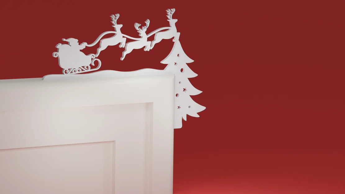 Góc viền cửa Noel 18 – Xe trượt tuần lộc & cây thông (ornament) - Image 1