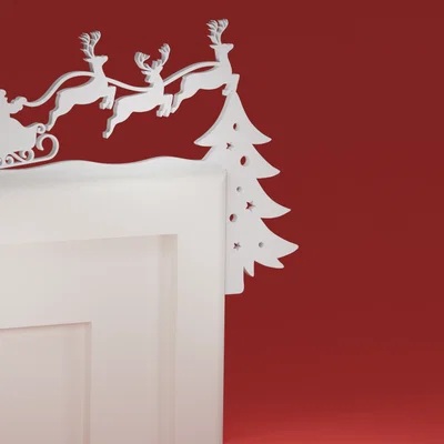 Góc viền cửa Noel 18 – Xe trượt tuần lộc & cây thông (ornament)