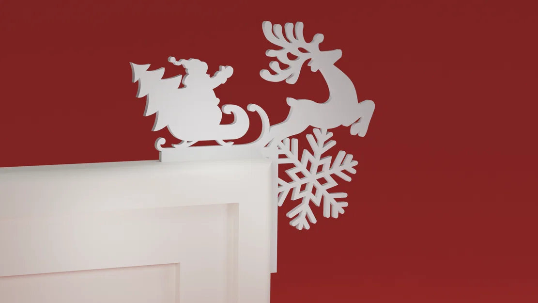Góc viền cửa Noel 27 - Xe trượt Santa, tuần lộc & bông tuyết (ornament) - Image 1