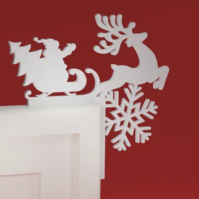 Góc viền cửa Noel 27 - Xe trượt Santa, tuần lộc & bông tuyết (ornament)