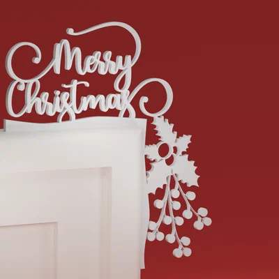 Góc viền cửa Noel 37 – Merry Christmas, lá holly & quả đỏ (ornament)