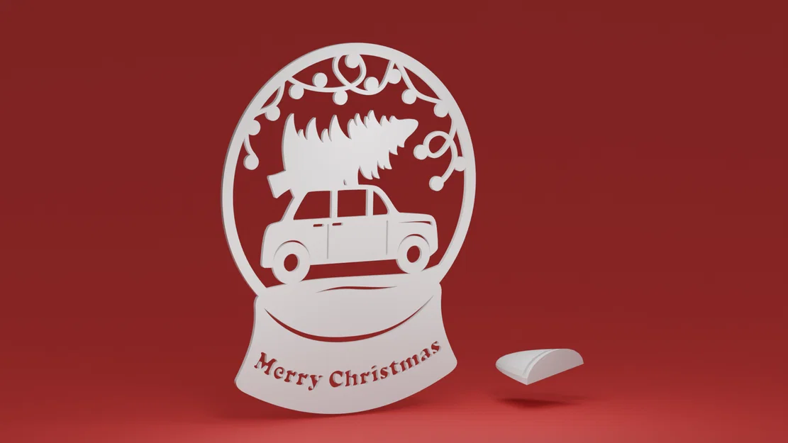 Quả cầu tuyết - xe retro chở cây Noel + stand tùy chọn (đồ trang trí Giáng Sinh) - Image 1
