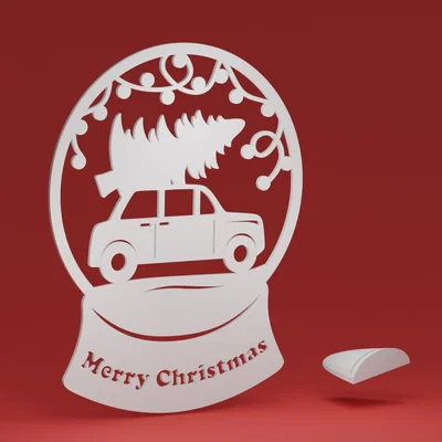 Quả cầu tuyết - xe retro chở cây Noel + stand tùy chọn (đồ trang trí Giáng Sinh)