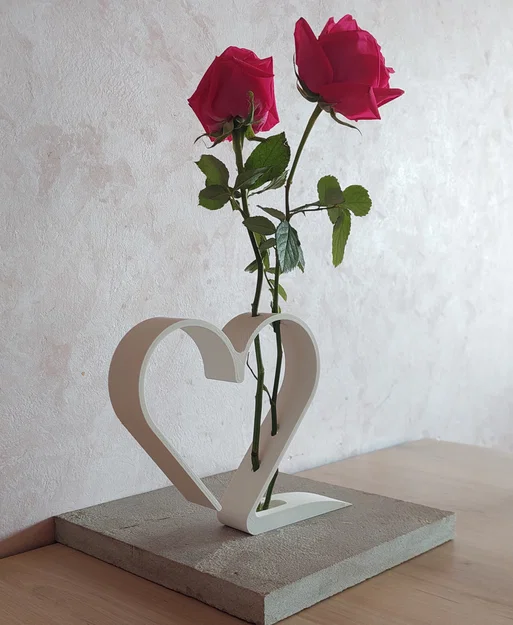 Bình Hoa Trái Tim Tối Giản 2 Bông Hồng (Valentine Minimalist Dual Rose Heart Vase) - Image 1