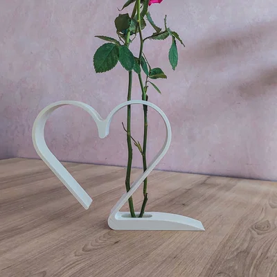 Bình Hoa Trái Tim Tối Giản 2 Bông Hồng (Valentine Minimalist Dual Rose Heart Vase)