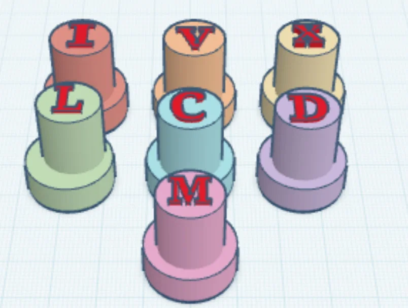 Bộ con dấu sáp chữ số La Mã (I, V, X, L, C, D, M) - File in 3D - Image 1