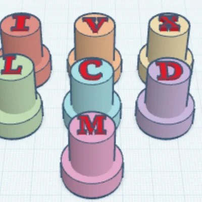 Bộ con dấu sáp chữ số La Mã (I, V, X, L, C, D, M) - File in 3D