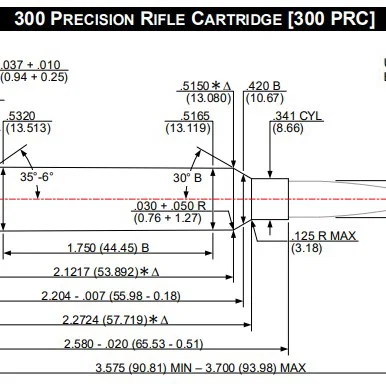 Mô hình 3D kỹ thuật đạn 300 PRC theo tiêu chuẩn SAAMI cho Reloading