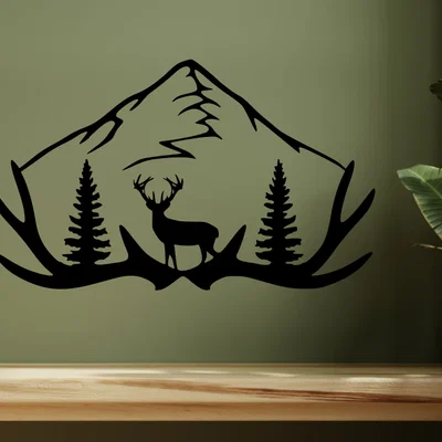 Tranh treo tường nghệ thuật hình hươu và núi rừng (Deer on Antlers)