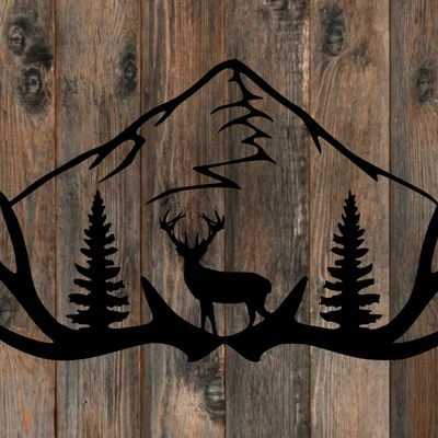 Tranh treo tường nghệ thuật hình hươu và núi rừng (Deer on Antlers)